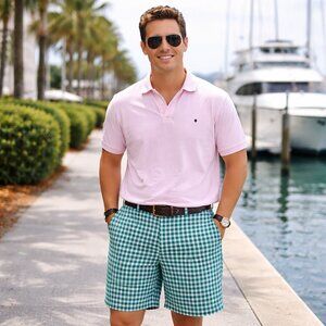 NWT Stafford 100% Cotton Chino Green Check Preppy Coastal Men's Shorts Size 40